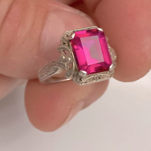 SS 925  Fuchsia tourmaline gemstone ring - Picture 1 of 9